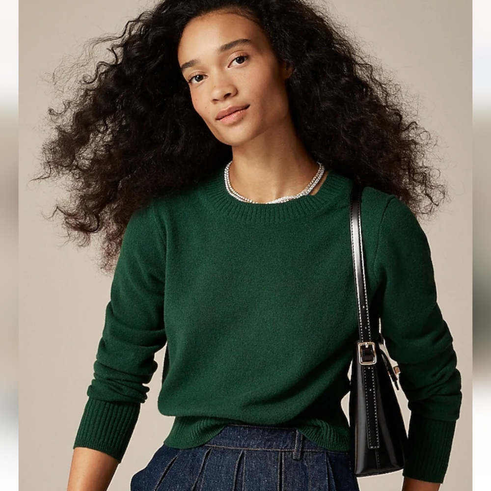 J Crew Shrunken Crew Neck Cashmere Cropped Sweater Sz L